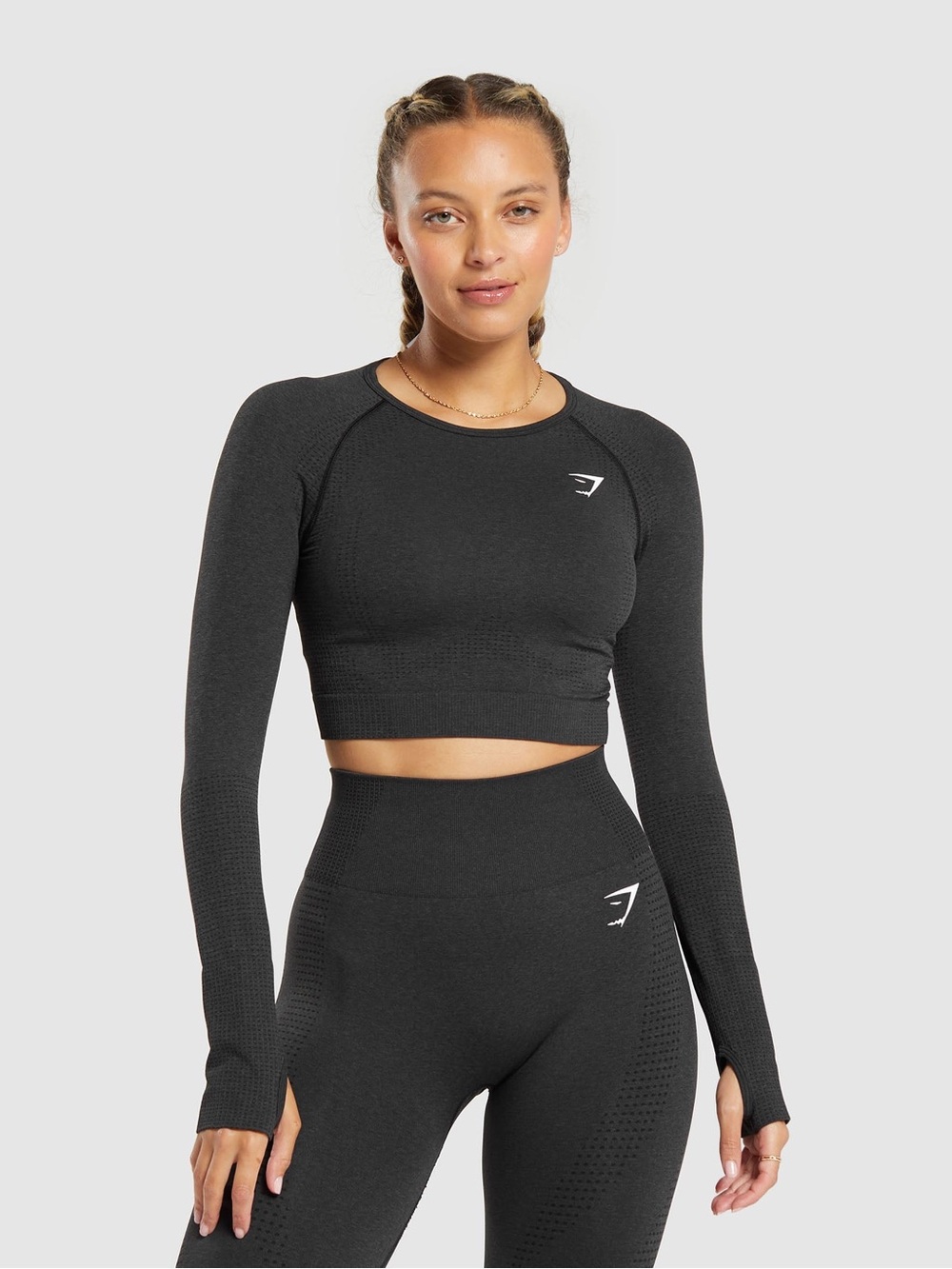 Gymshark Vital Seamless 2.0 Long Sleeve Crop Top - Black Marl